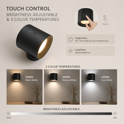 Kabellose Wandleuchte | USB Aufladbar | 360° Drehbar