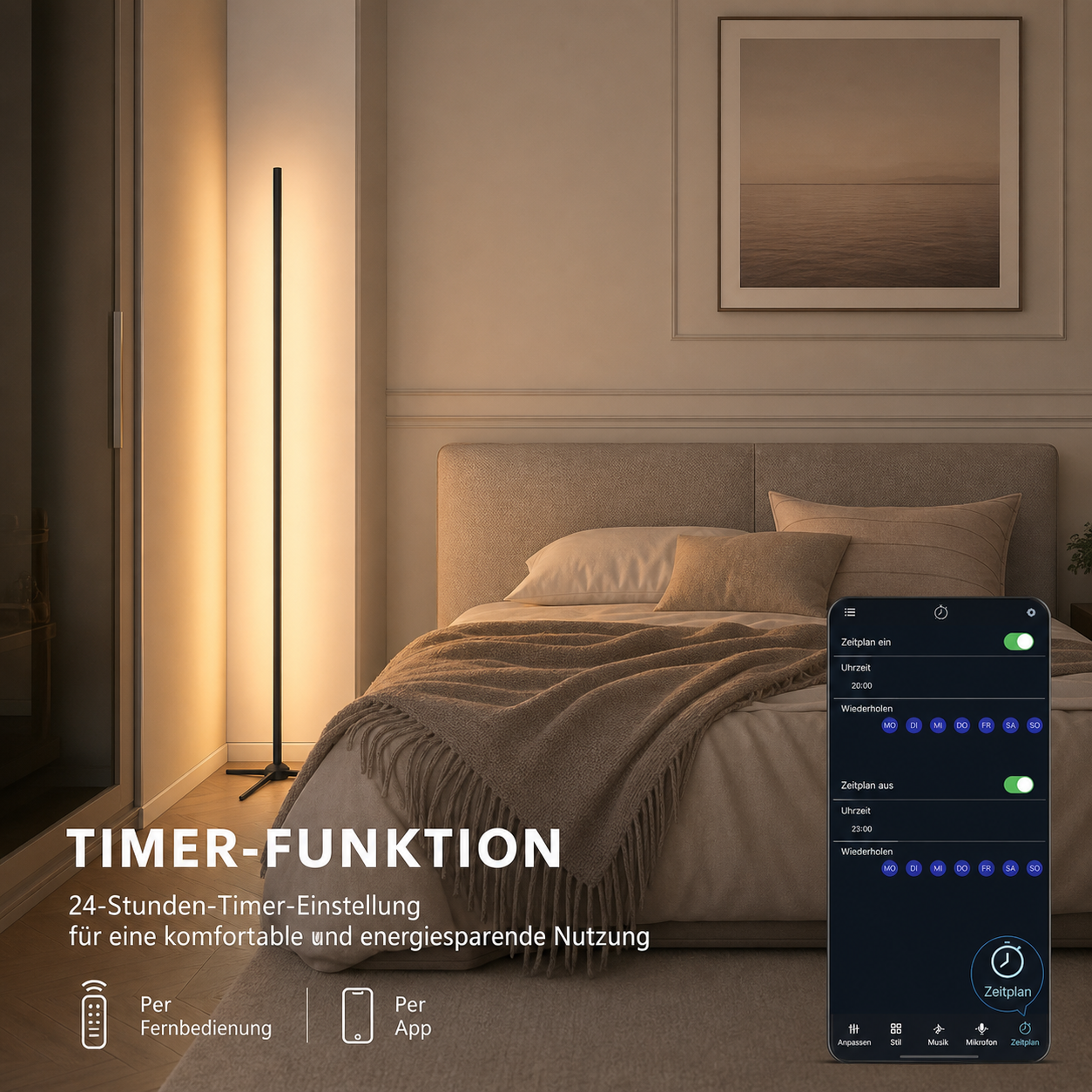 RGB Stehlampe | Smart LED Ecklampe | 16 Mio. Farben | Musik-Synchronisation
