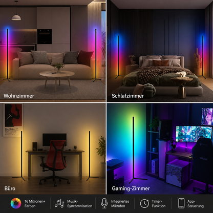 RGB Stehlampe | Smart LED Ecklampe | 16 Mio. Farben | Musik-Synchronisation
