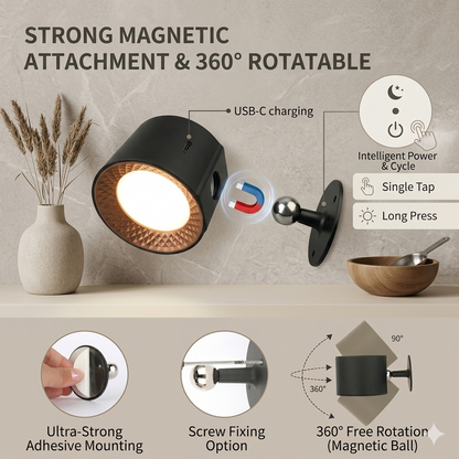 Kabellose Wandleuchte | USB Aufladbar | 360° Drehbar